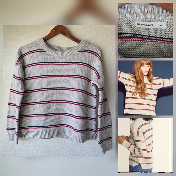 Marine Layer Nina Crewneck Sweater Size Small Woven Knit Stripes - Picture 1 of 10